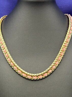 Graziano Pink Gold-Tone Braided Suede Necklace